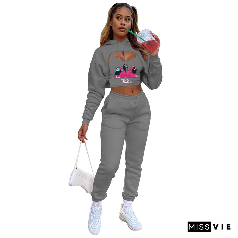 Vest And Crop Top Hoodie Sweatpants Set