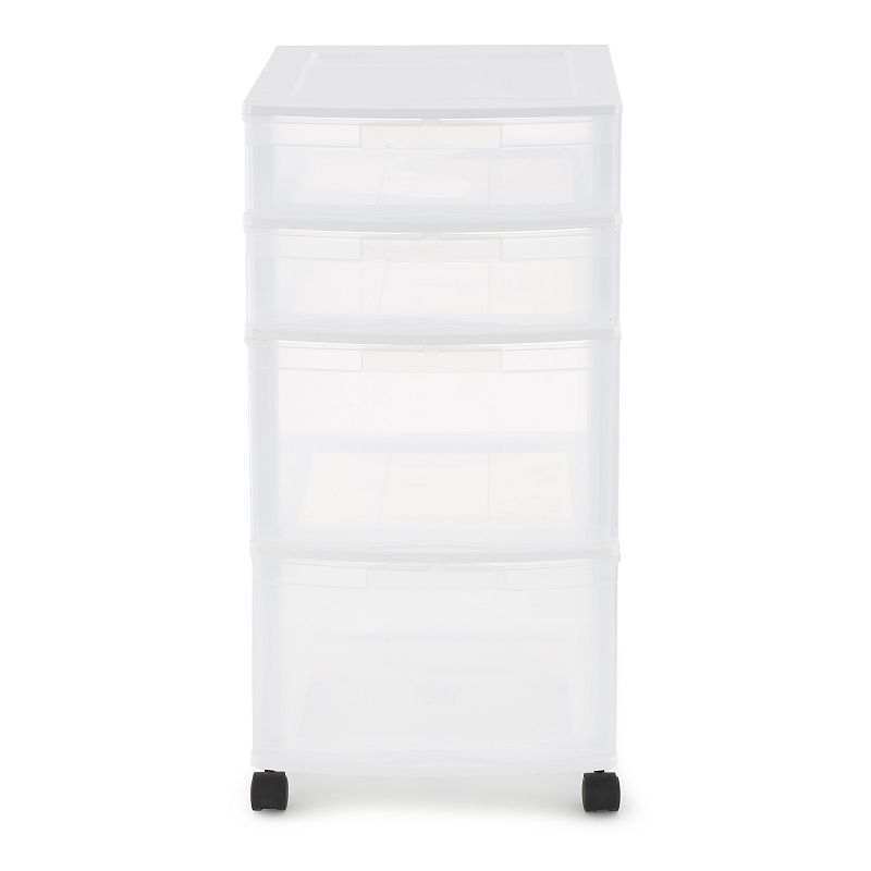 Gracious Living Resin Clear 4 Drawer Storage Chest System with Casters， White