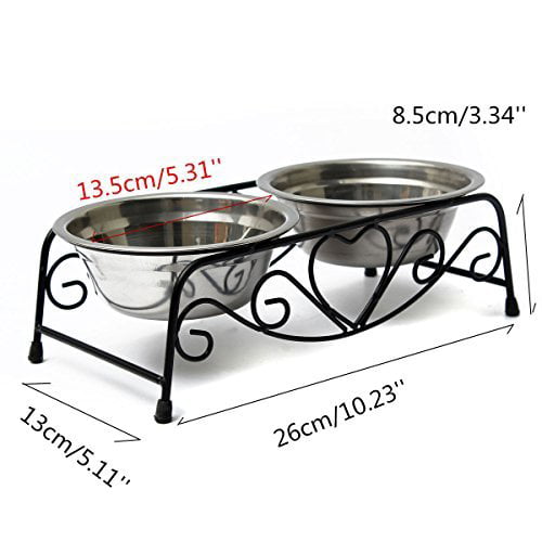 Stainless Steel Retro Iron Stand Double Dish Dog and Cat Elevated Feeder