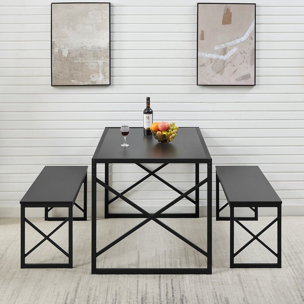 VECELO 3 pieces Dining Table Set with Bench for Kitchen and Restaurant