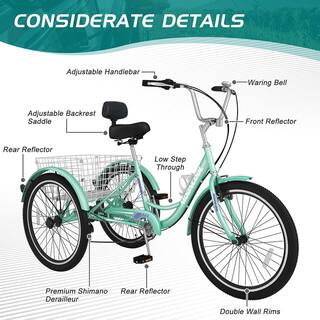 BOZTIY 24 inch Tricycle Perfect for Adult 7 Speed 3 Wheel Bikes Tricycle with Rear Basket M-P24-PGL