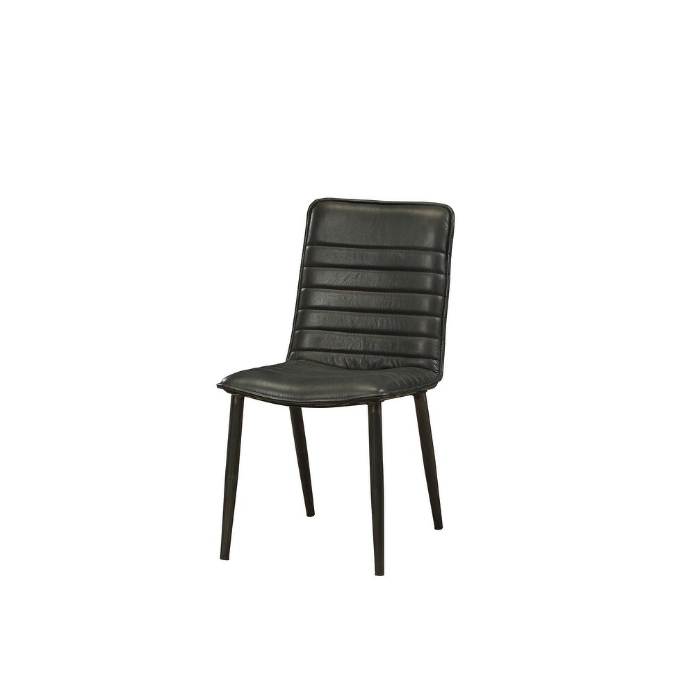 Hosmer Side Chair (Set 2) with Metal Tapered Leg  Black Top Grain Leather