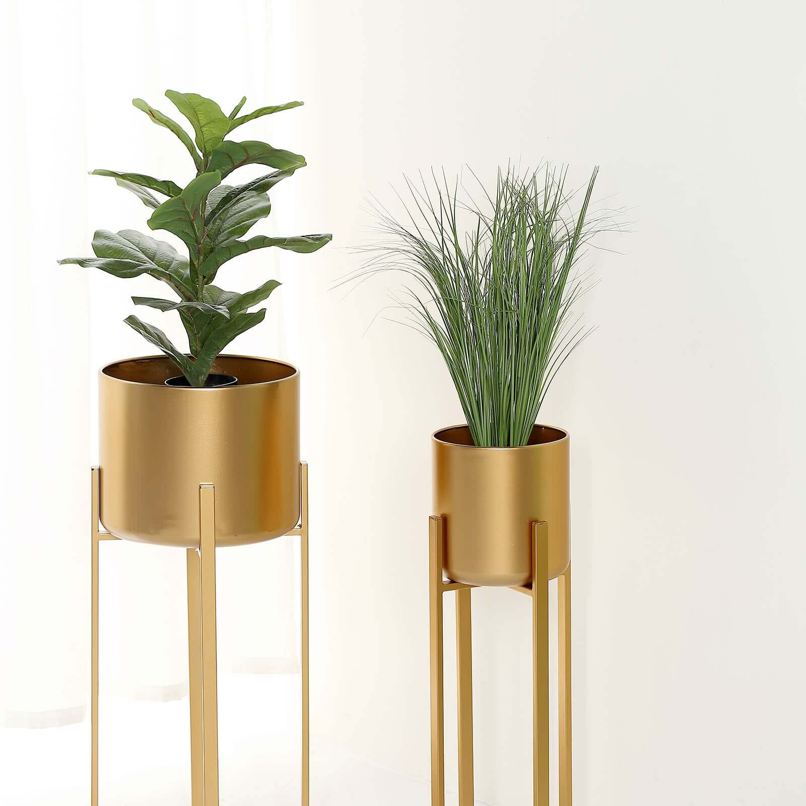 Set of 2 Modern Gold Metal Planter Stands, Decorative Indoor Plant Pots 25