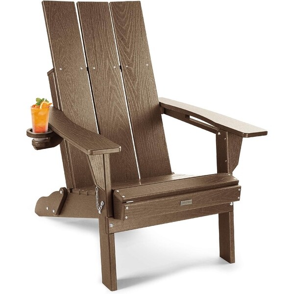 WINSOON HDPE Outdoor Folding Adirondack Chair With Cup Holder( Set of 4)