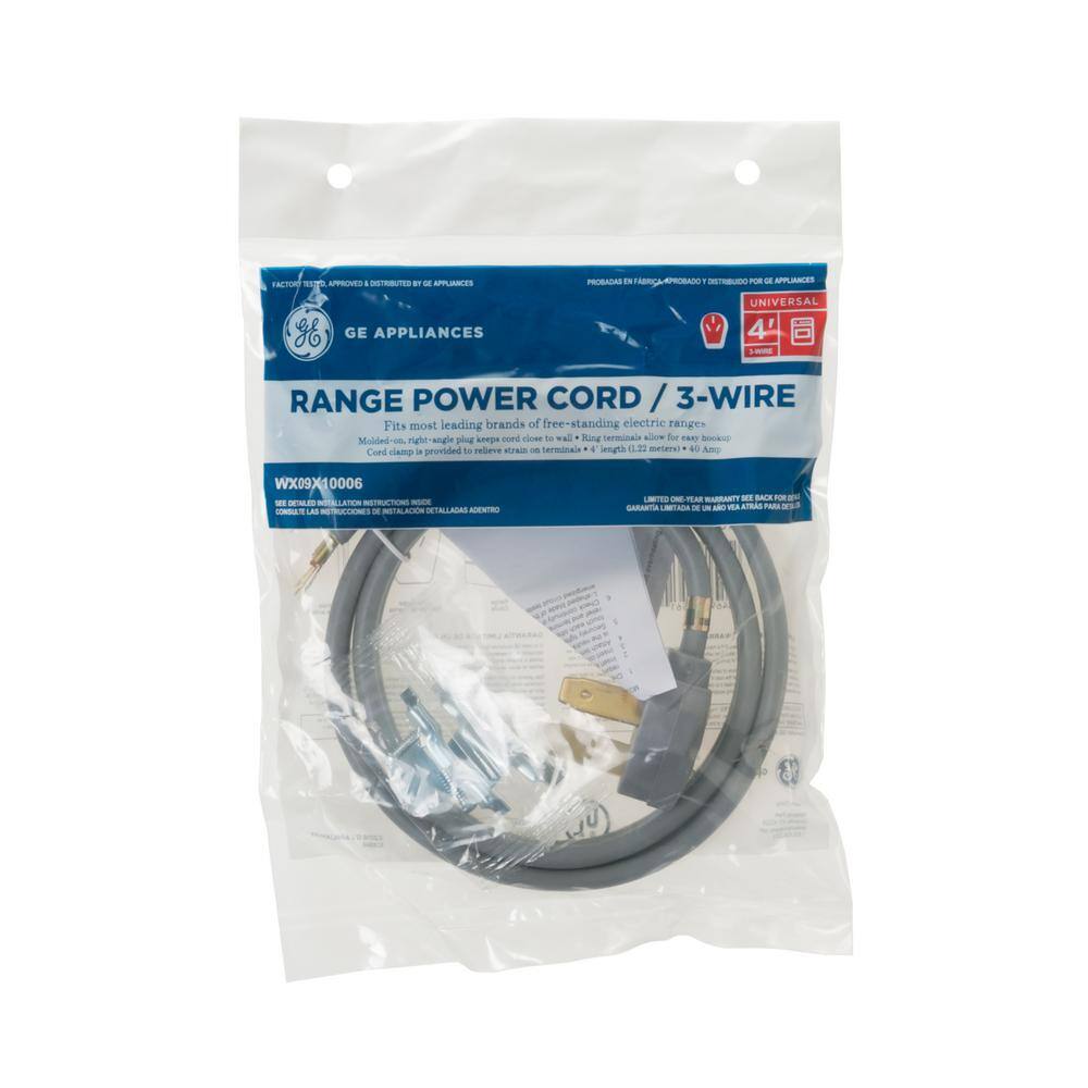 GE Range Cord for Universal for most free-standing electric ranges with a 3-prong receptacle WX09X10006