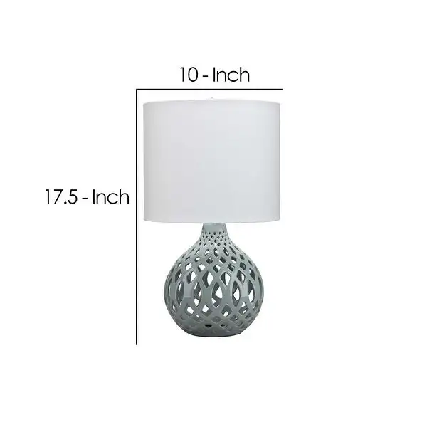 Table Lamp with Ceramic Bellied Body and Fretwork Pattern， Gray