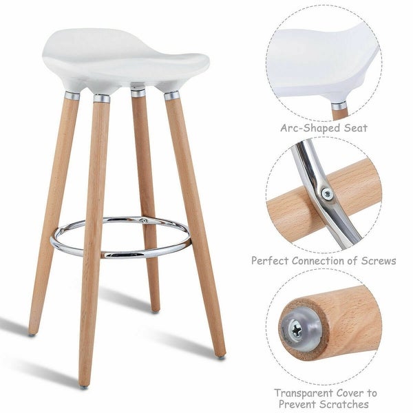 Set of 2 ABS Bar Stool with Wooden Legs - 15.5