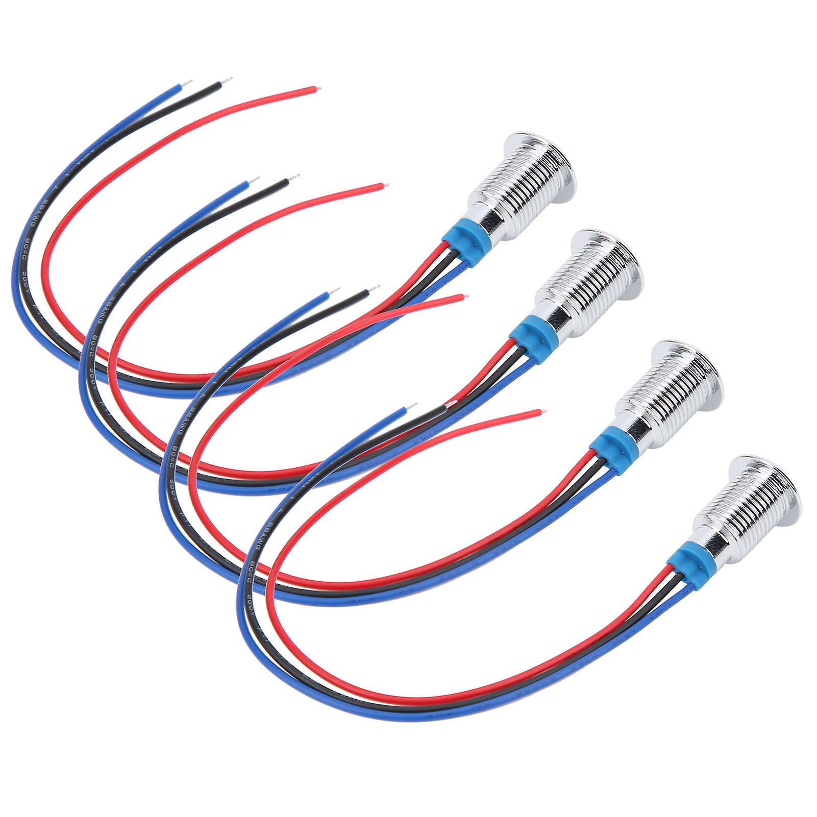 4 Sets Prewired Round Leds Waterproof Metal 2color Lights Common Anode 3-6v 10mm(red And Blue )