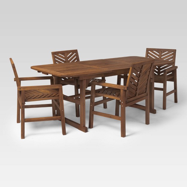 5pc Slatted Extendable Acacia Wood Patio Dining Set Saracina Home