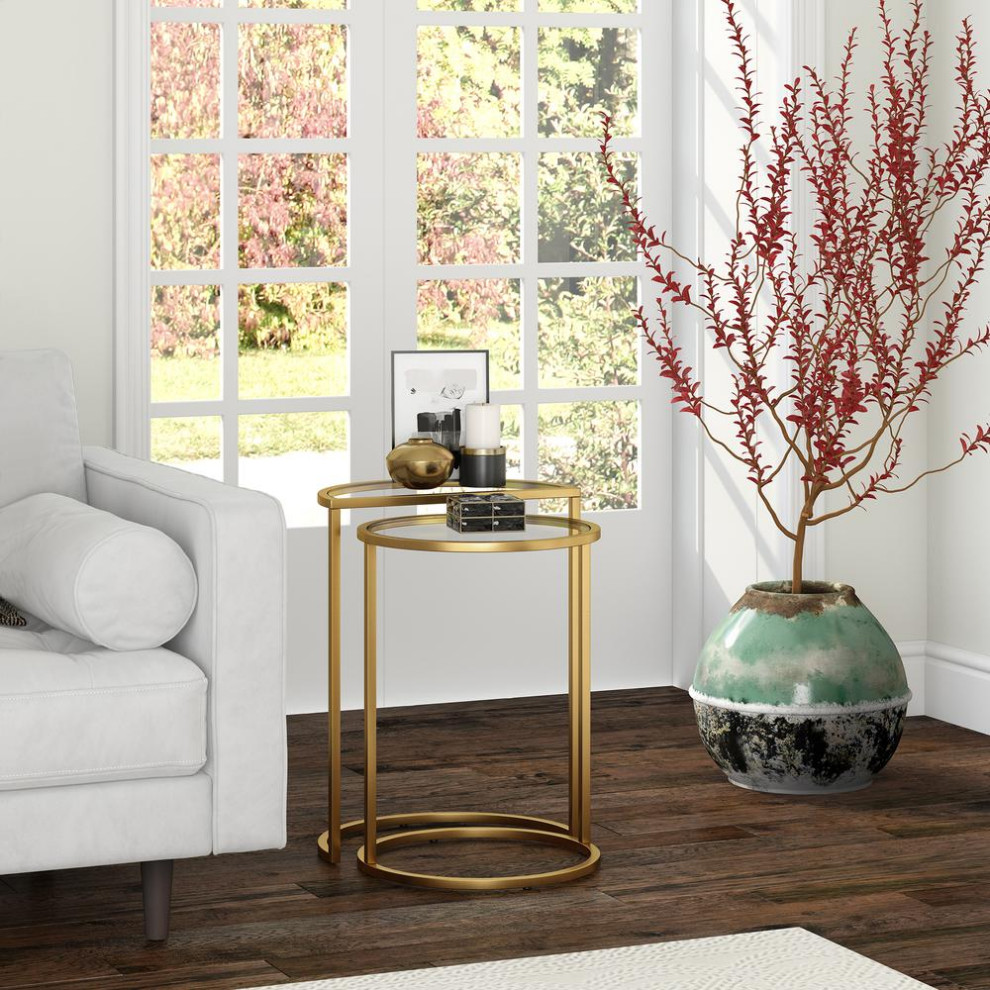 Luna Round  ampDemilune Nested Side Table in Brass   Contemporary   Accent Chests And Cabinets   by BisonOffice  Houzz