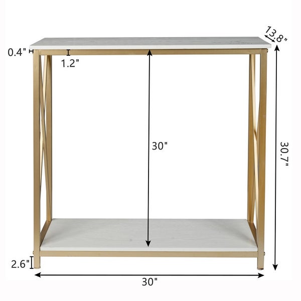 2-Tier Console Entry Table with Faux Marble Top and Gold Metal Frame