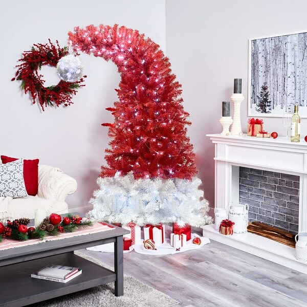 Red Unique Christmas Tree，Bendable Santa Hat Style Christmas Tree