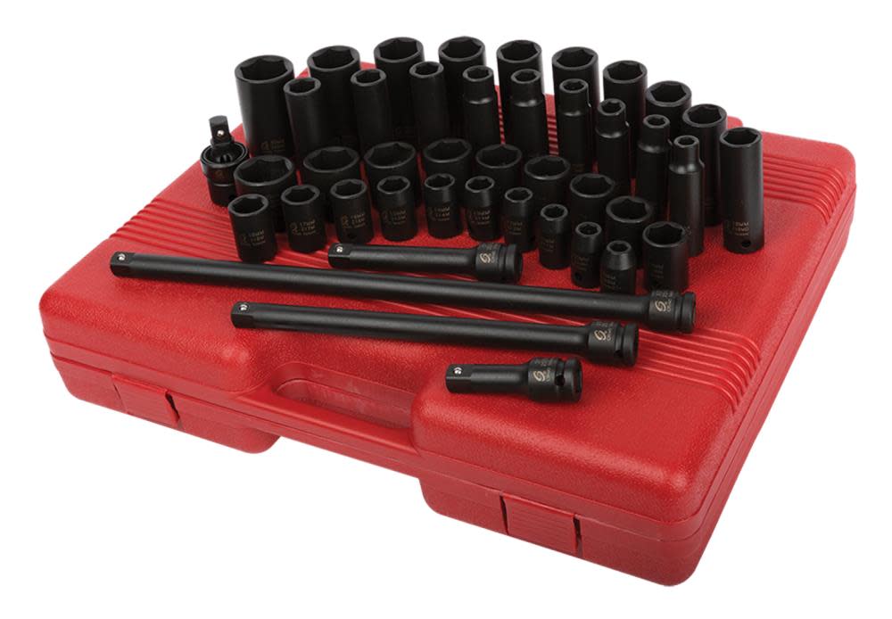 43 pc. 1/2 In. Drive Master Metric Impact Socket Set