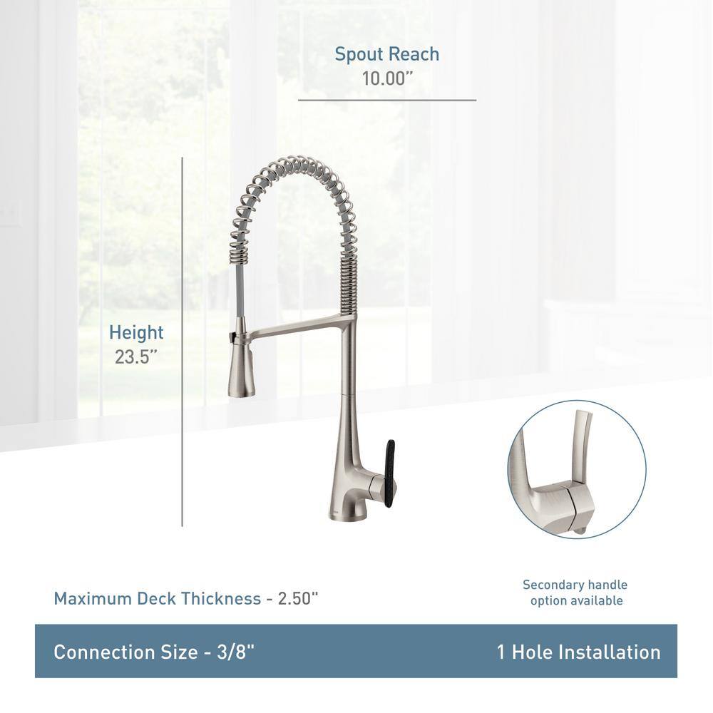 MOEN Sinema Single-Handle Pre-Rinse Spring Pulldown Sprayer Kitchen Faucet with Power Clean in Matte Black S5235BL