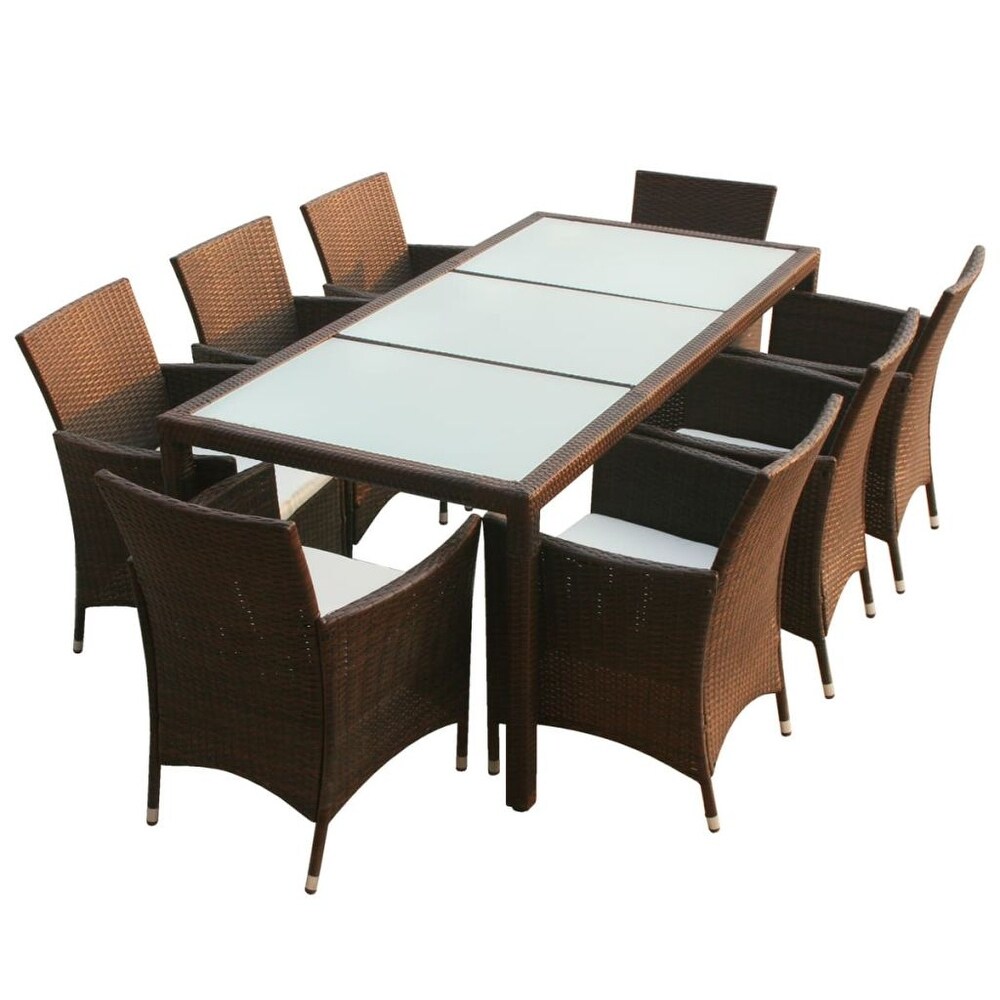 vidaXL 9 Piece Patio Dining Set with Cushions Poly Rattan Brown   74.8\