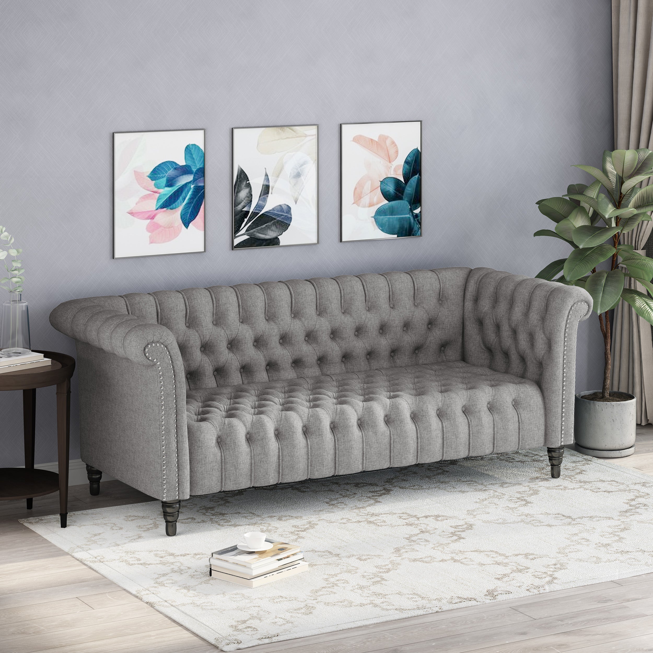 Edgar Button Tufted Rolled Back Upholstered Sofa