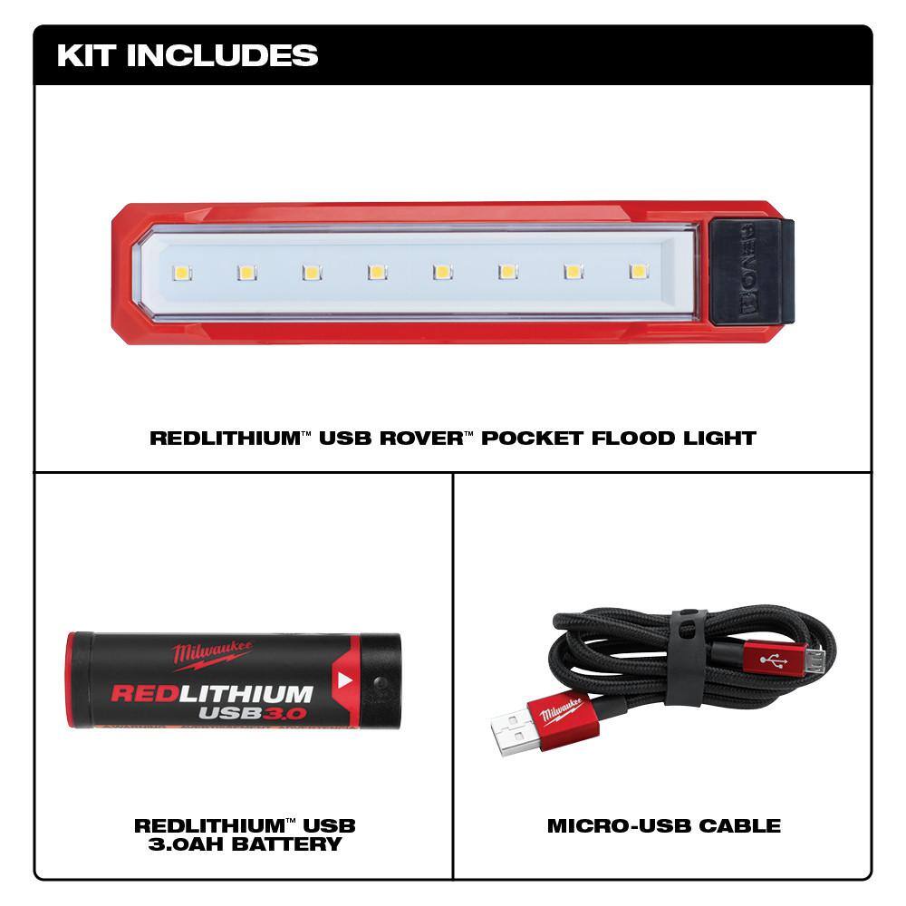 MW 445 Lumens LED REDLITHIUM USB Rover Pocket Flood Light with Extra USB 3.0 Ah Battery 2112-21-48-11-2131