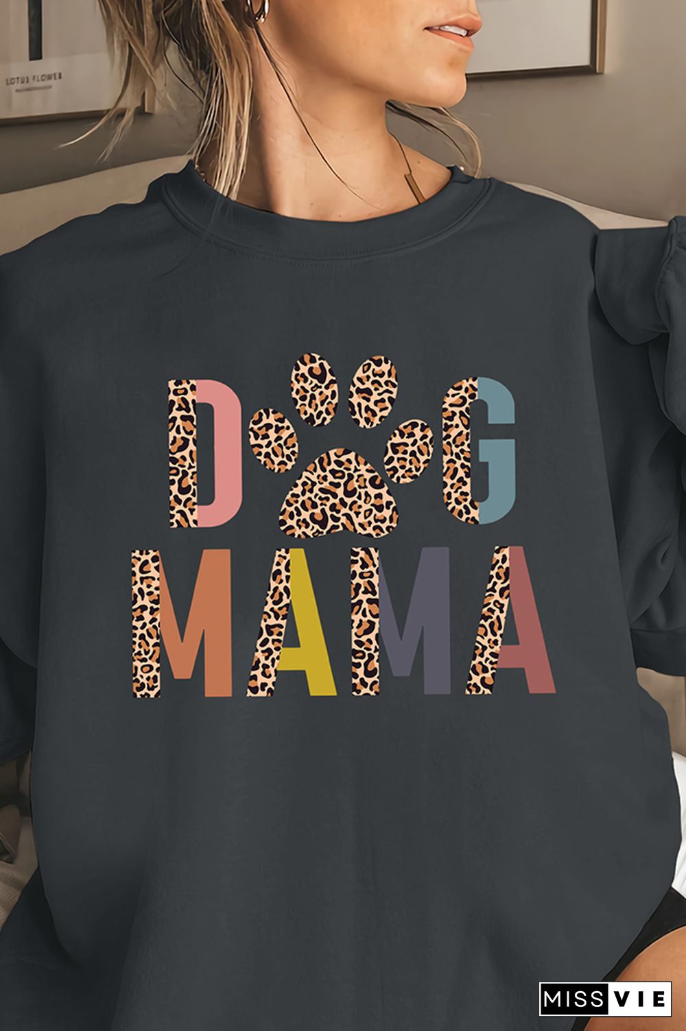 Leopard Dog Mama Print Pullover Longsleeve Sweatshirt Wholesale