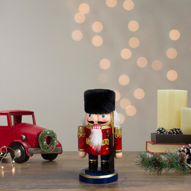 Red And Blue Chubby Wooden Christmas Nutcracker Soldier With Rifle