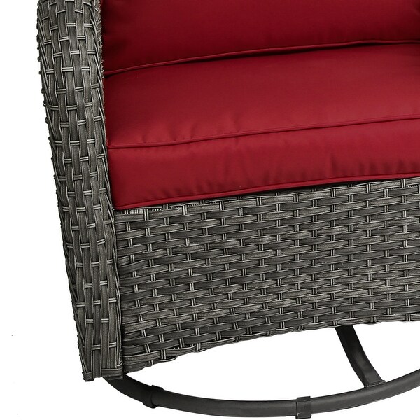 Outdoor 3 Pieces Rattan Wicker Bistro Set Swivel Rocker With Cushion and Table