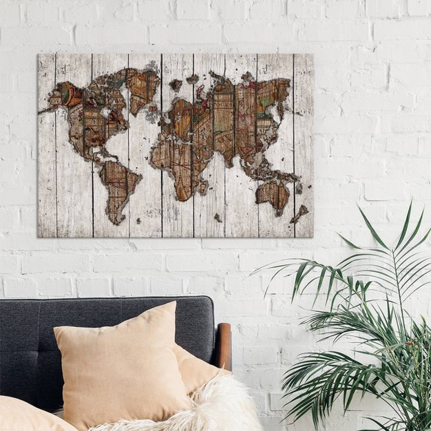 Wood Map By Diego Tirigall Unframed Wall Canvas Icanvas