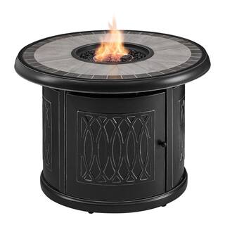 Home Decorators Collection St. Charles 36 in. x 25 in. Round Steel Liquid Propane Black Fire Pit Table FHTM80318