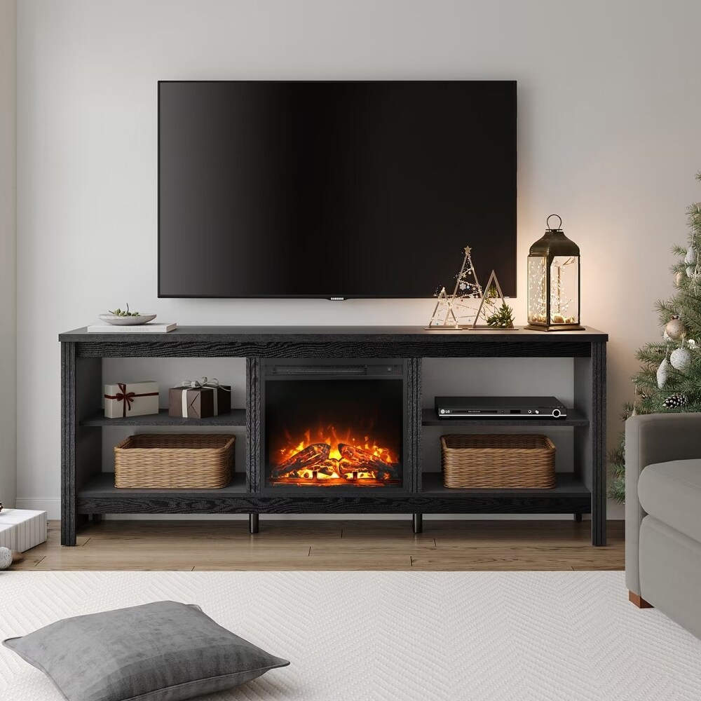 Wood Fireplace TV Stand for 75 Inch TV Entertainment Center  70 Inch