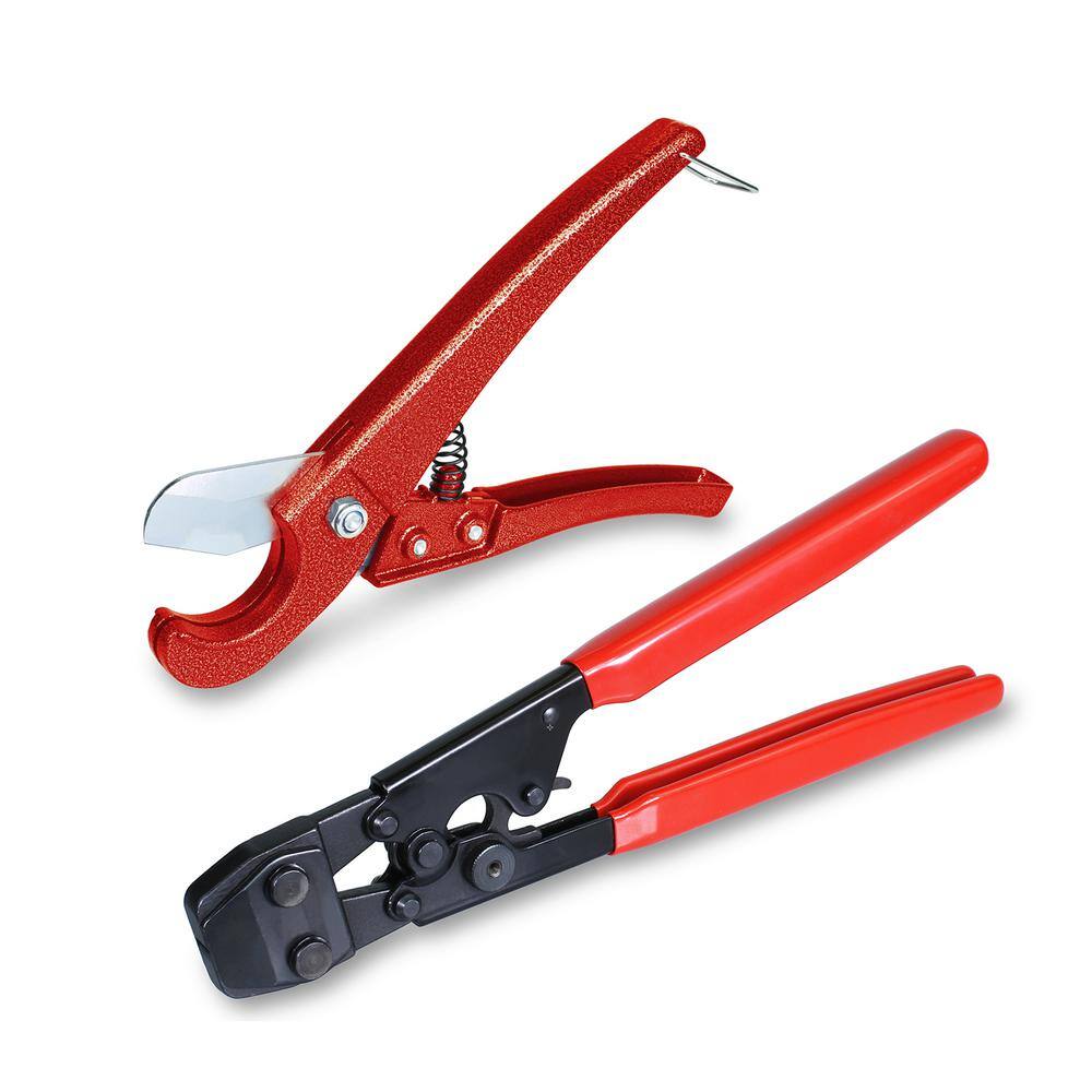 The Plumber's Choice PEX Plumbing Kit Crimper Tool with Lock Hook Cutter Tool with Stainless Steel Cinch Clamps 12 in. 34 in. KPCSTOC