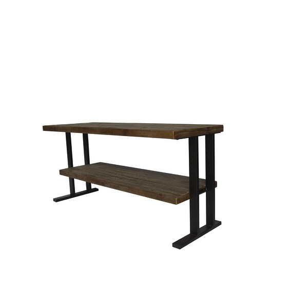 Media Console Table with one shelf， Natural Reclaimed wood and black finish