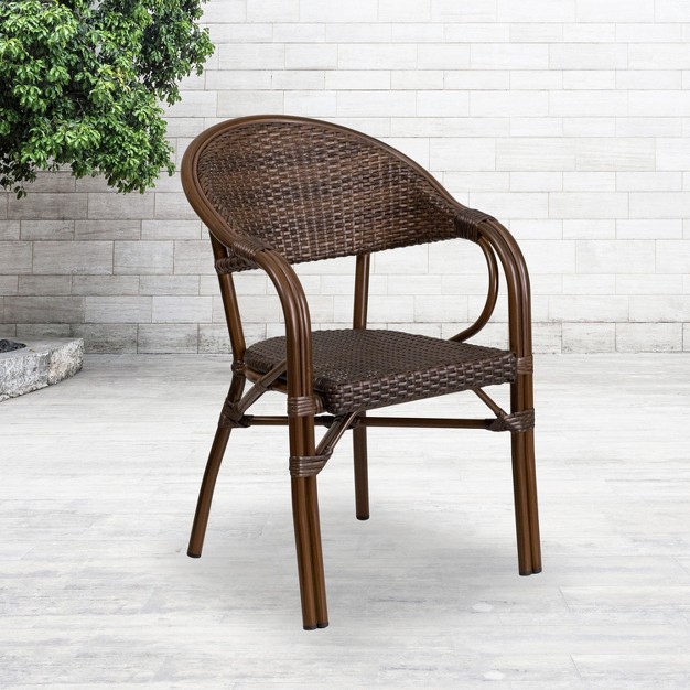 Emma And Oliver Rattan Restaurant Patio Bamboo aluminum Frame Chair With Open Back