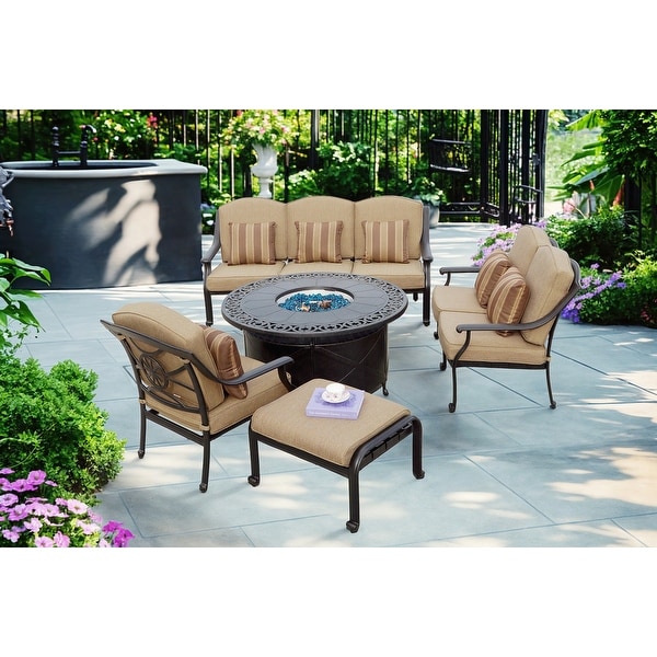 Ten Star 5Piece Patio Propane Fire Pit Deep Seating Set with 47'' Round Fire Pit Chat Table