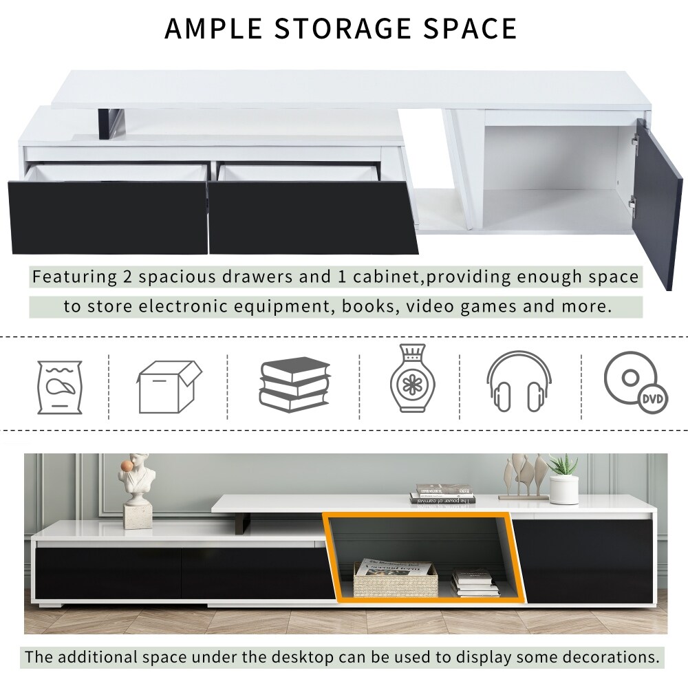 Minimalist Extendable TV Stand  TV Cabinet with 2 Drawers and 1 Cabinet  Modern Media Console for TVs Up to 100''