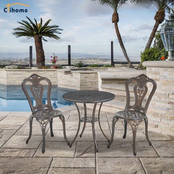 Clihome 3Piece Cast Aluminum Bistro Table Set with Umbrella Hole