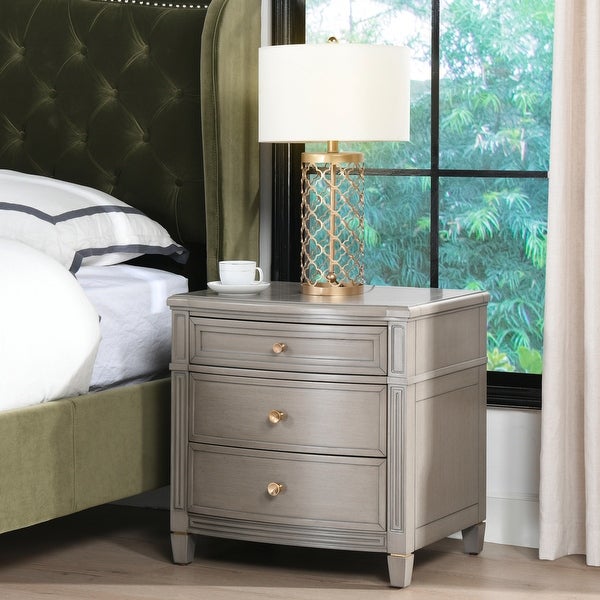 Dauphin Grey Cashmere 3-Drawer Rubber Wood Gold Accent End Table