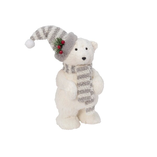 16 in Polar Bear Figurine with Hat and Scarf