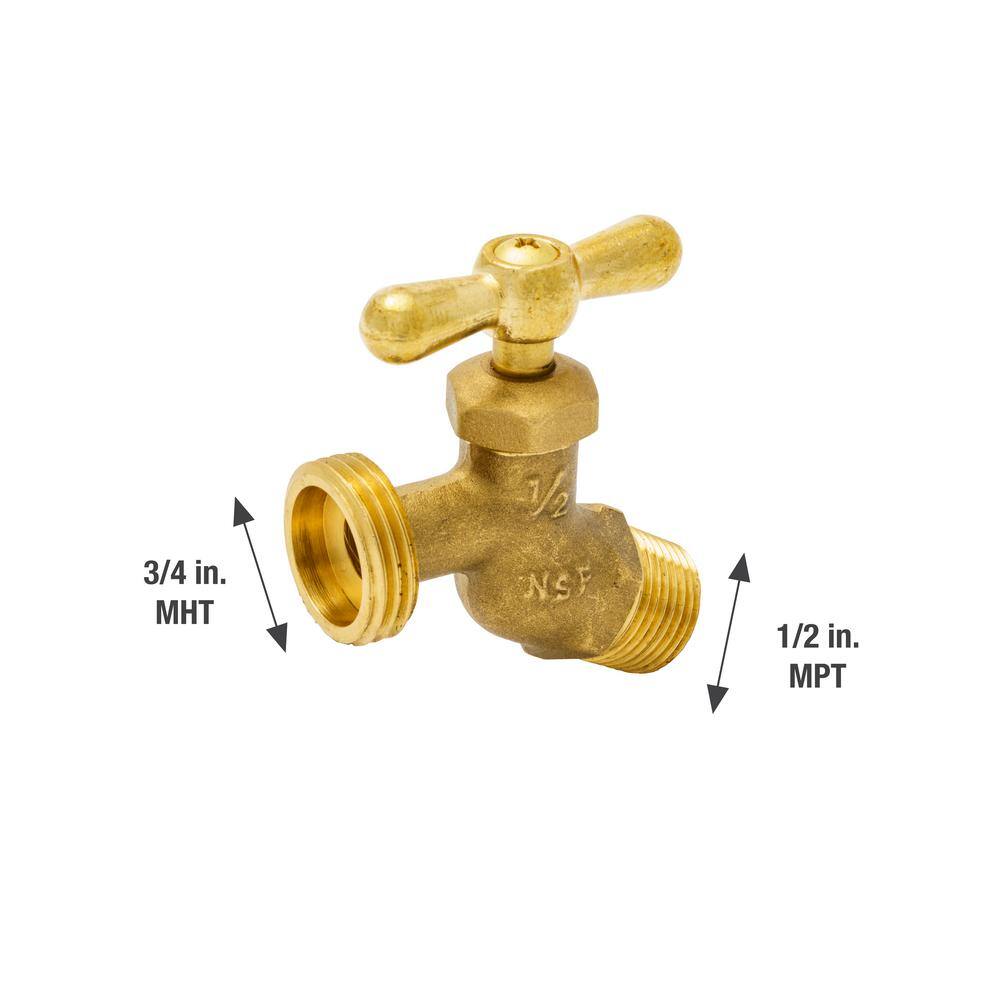 Everbilt 12 in. x 34 in. MIP x MHT Brass Hose Bibb Valve 102-303EB