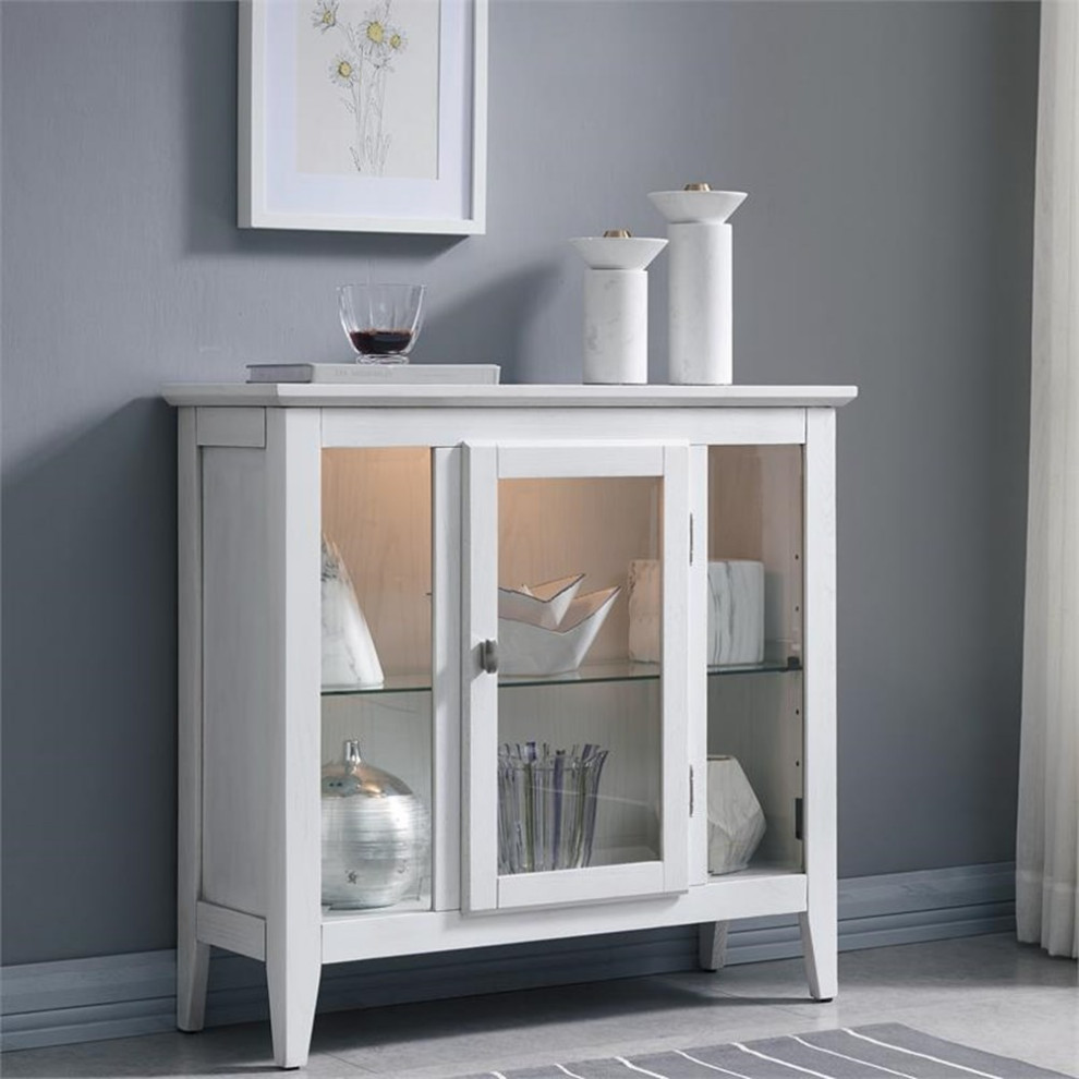 Leick Home Favorite Finds Entryway Wood Curio Cabinet in Weathered White   Farmhouse   Accent Chests And Cabinets   by Homesquare  Houzz