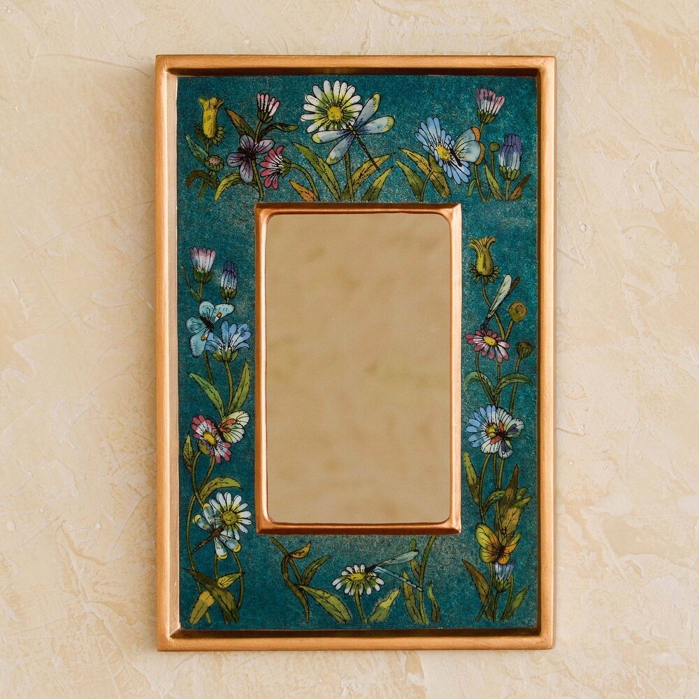 Handmade Reverse Painted Glass 'Turquoise Fields' Mirror (Peru)