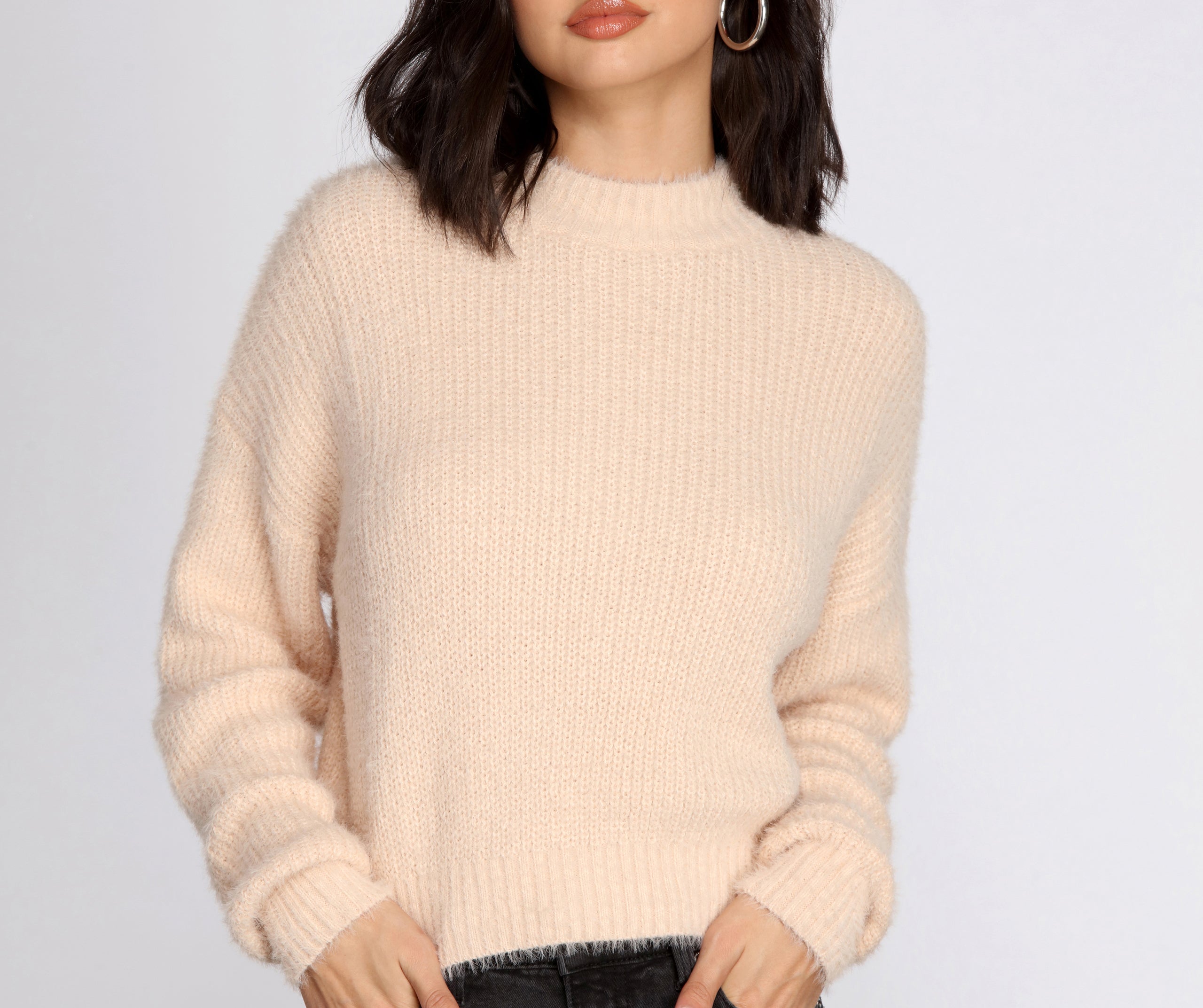 Angora Knit Mock Neck Sweater