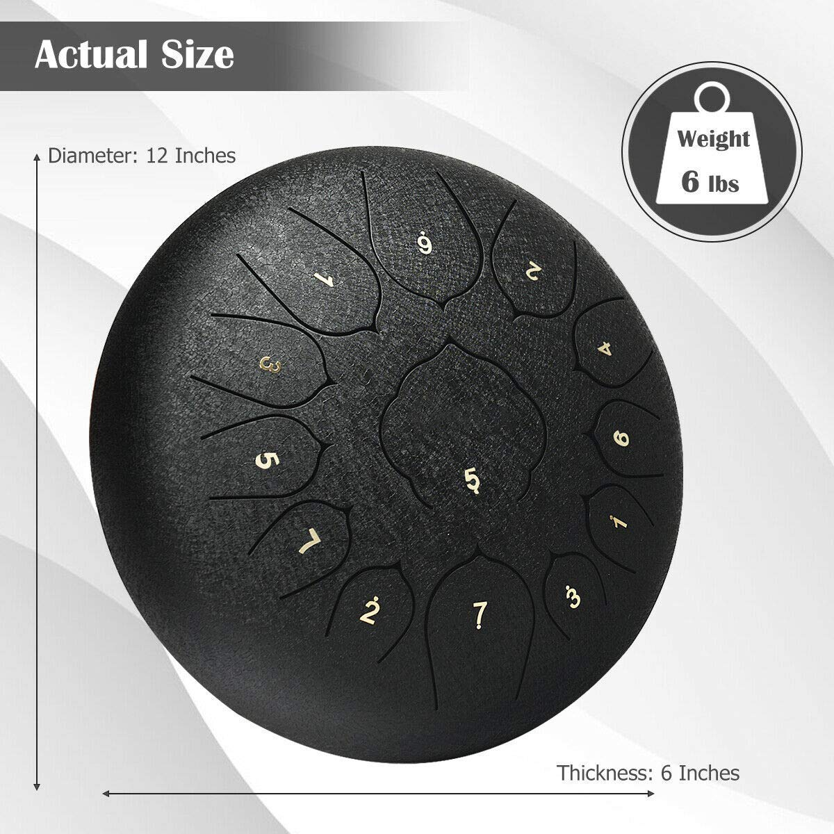 Sonart 12 Inch High Carbon Steel Tongue Drum, 13 Notes Lotus Hand Steel Pan Drum w/Drum Hammer