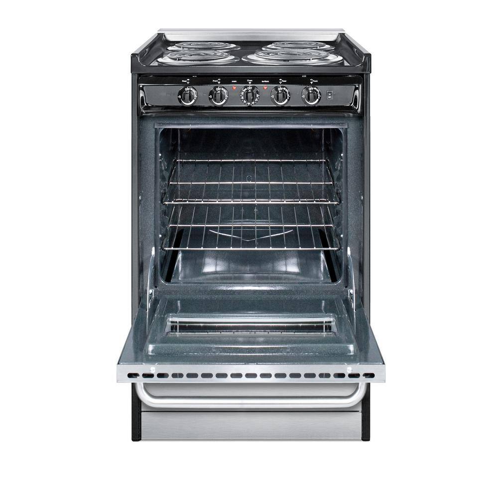 Summit Appliance 20 in. 2.5 cu. ft. Slide-In Electric Range in Stainless Steel TEM110BRWY