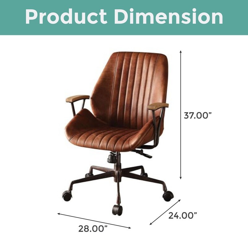 Adjustable Height rolling chair Brown task chair Leather executive chair