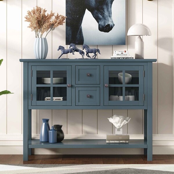 45'' Modern Console Table Sofa Table for Living Room with 2 Drawers， 2 Cabinets and 1 Shelf， Blue