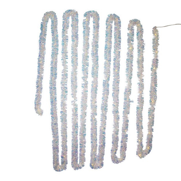 Kurt Adler 32 8 foot Battery operated Iridescent Tinsel Garland With 100 Warm White Lights