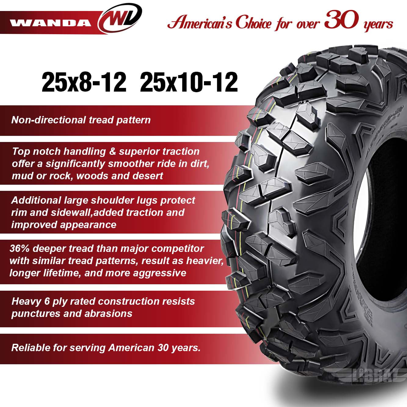 Set 4 WANDA ATV Tires 25X8X12 25X10X12 fit 07-10 Can-Am OUTLANDER 400 500 Bighorn Style