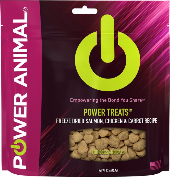 POWER Animal POWER TREATS Salmon， Chicken and Carrot Recipe Freeze Dried Cat and Dog Treats， 3.2-oz bag