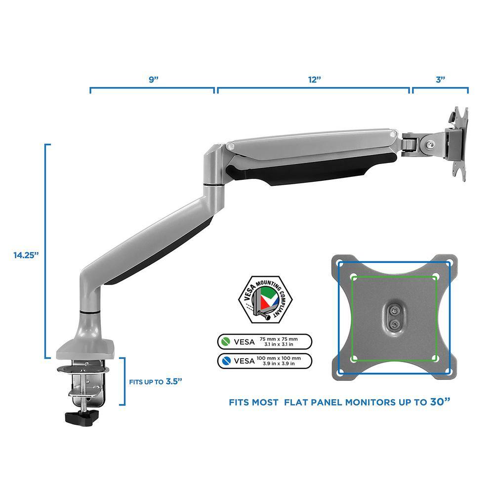 mount-it! Single Monitor Mount with Gas Spring Arm for 13 in. to 32 in. Screens Silver MI-1771S