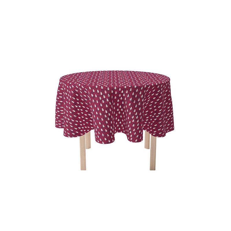 Round Tablecloth， 100% Polyester， 90 Round， Holiday Woodland Plaid