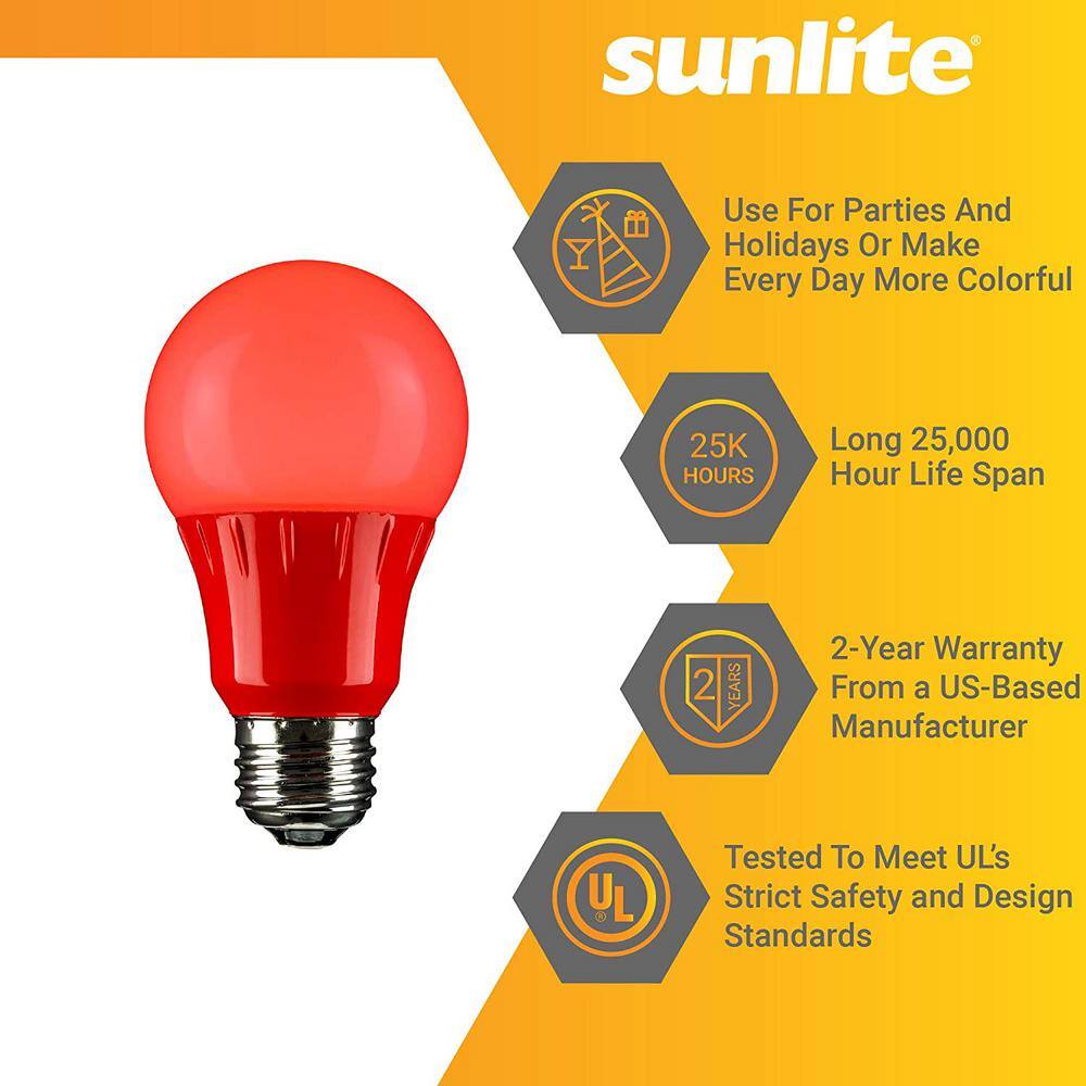 Sunlite 22-Watt Equivalent A19 LED Red Light Bulbs Medium E26 Base in Red (6-Pack) HD02213-6