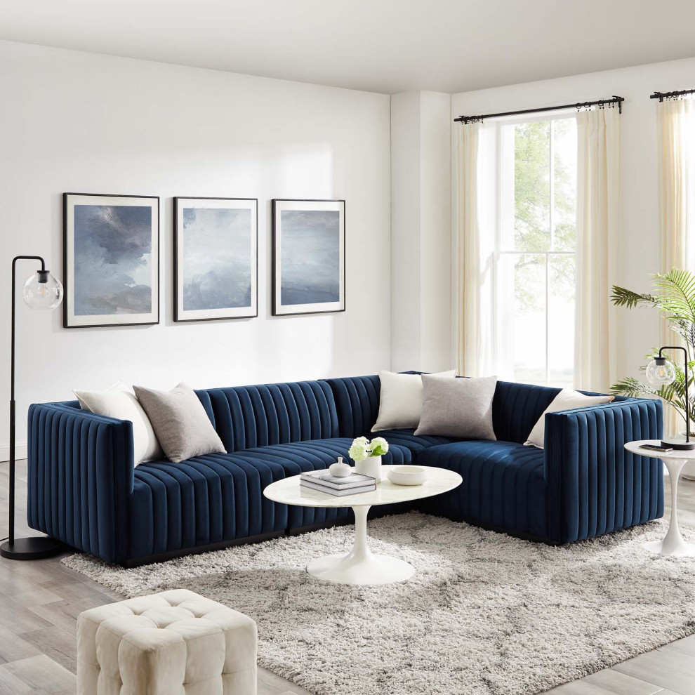 Conjure Channel Tufted Velvet 4 Piece Sectional   Contemporary   Sectional Sofas   by Modway  Houzz